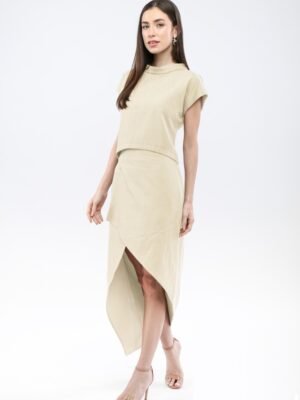 Diagonal Cut Midi Skirt With Slit