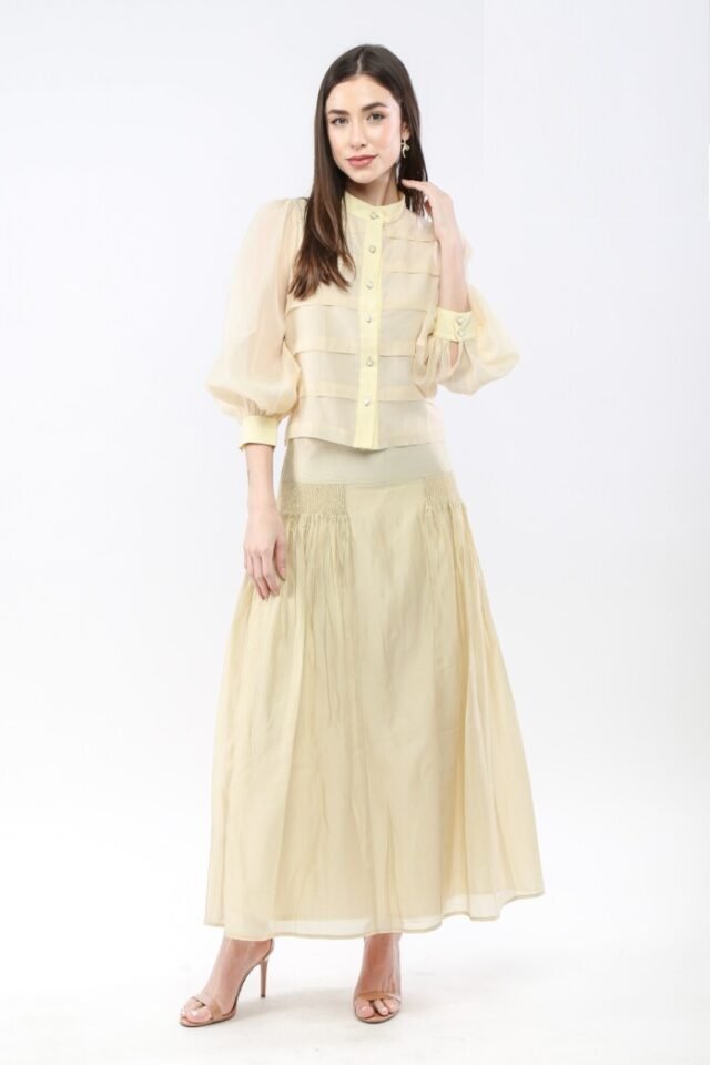 Lantern Sleeves Stripe Chiffon Shirt - Image 6