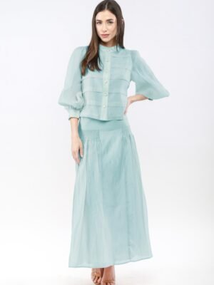 Lantern Sleeves Stripe Chiffon Shirt