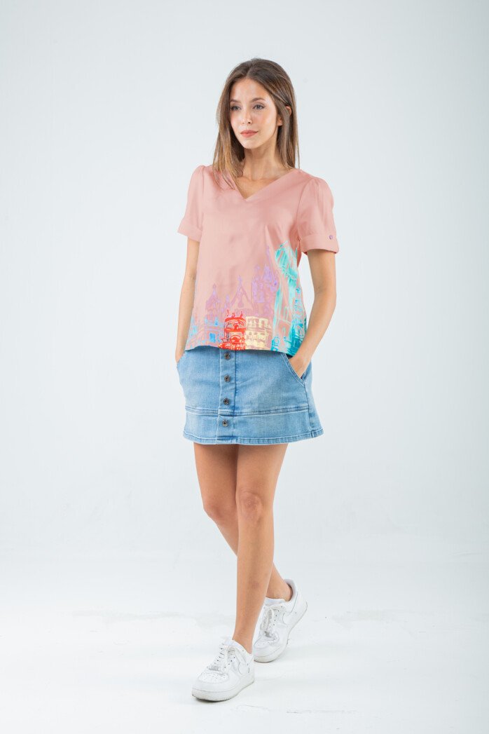 V-Neck Artistic Print Blouse - Image 6