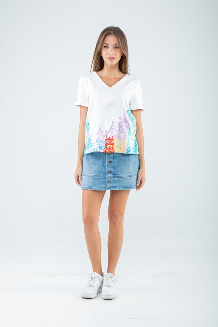 V-Neck Artistic Print Blouse - Image 7