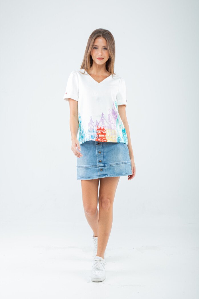 V-Neck Artistic Print Blouse