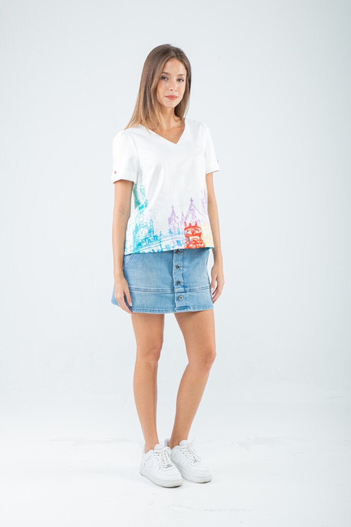V-Neck Artistic Print Blouse - Image 8