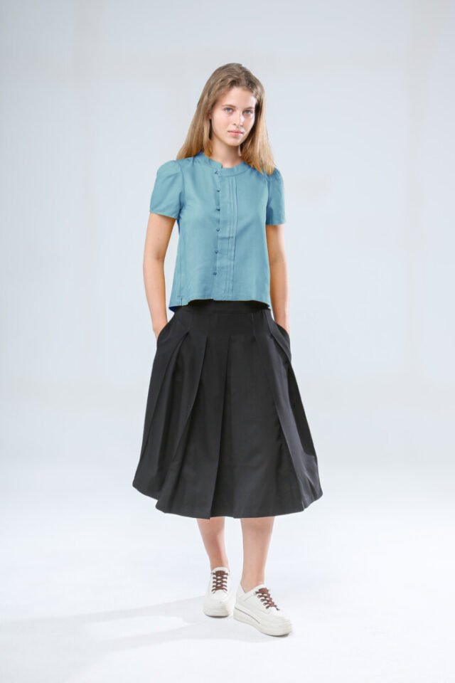 Luna Pleated Button Top
