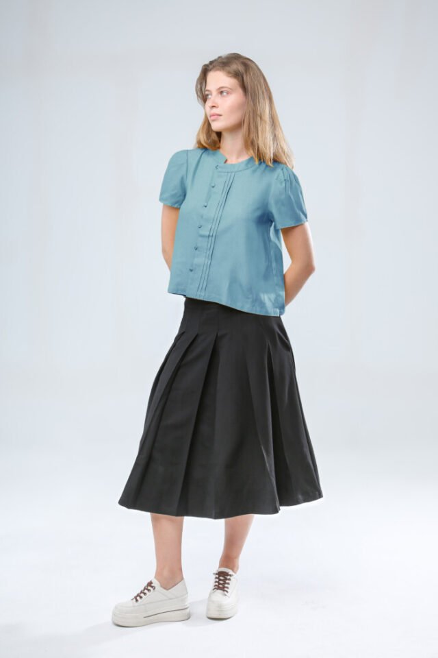 Luna Pleated Button Top - Image 2