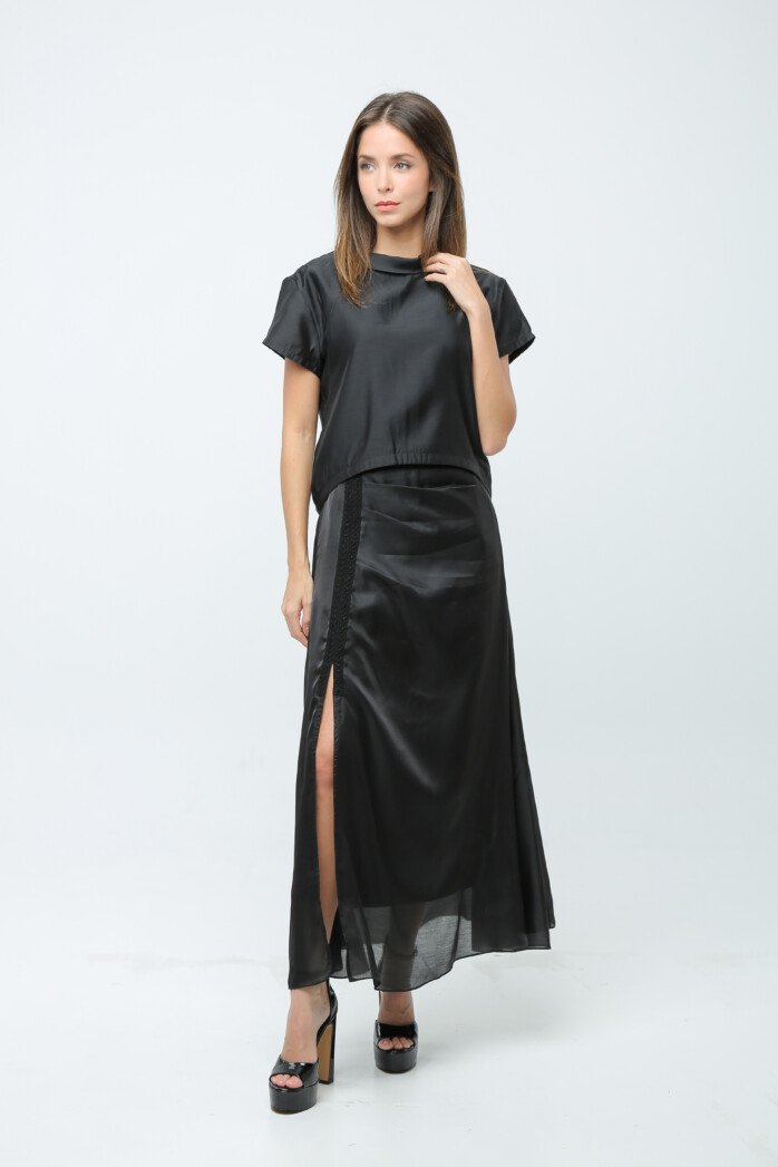 Elegant Short Sleeves Satin Blouse - Image 2