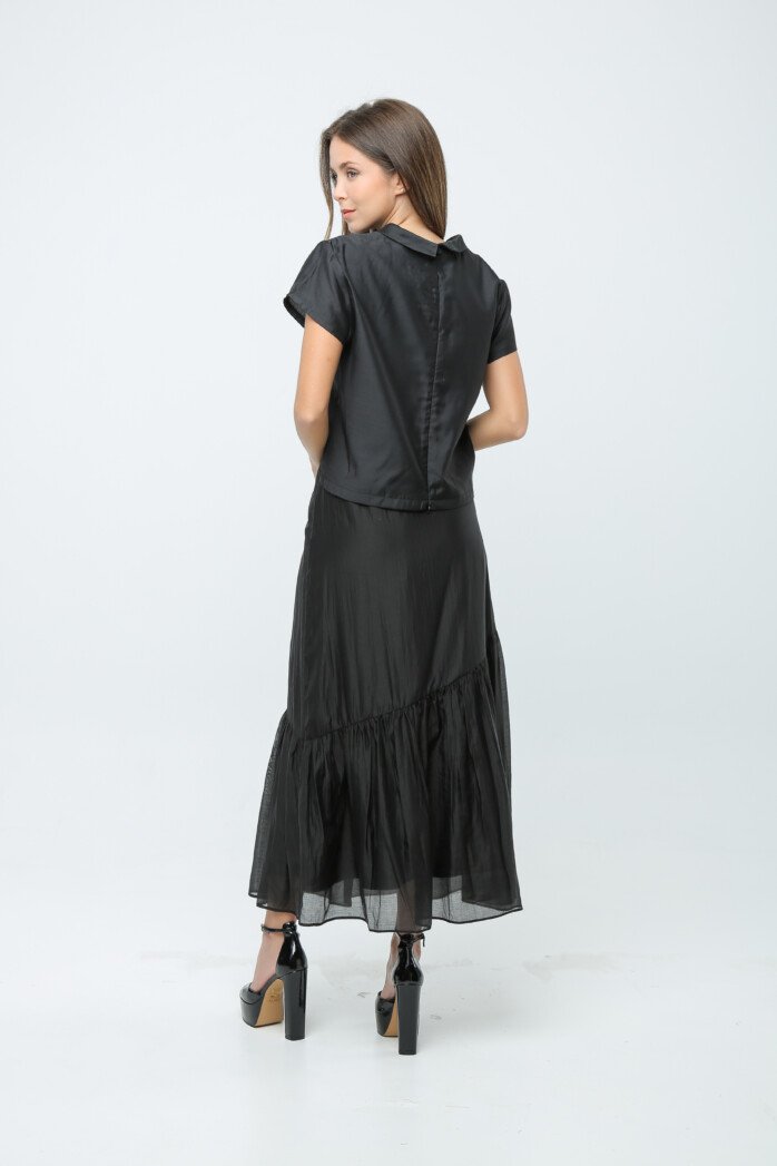 Elegant Short Sleeves Satin Blouse - Image 3