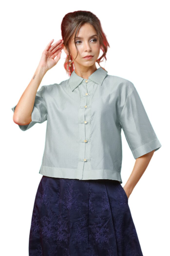 Modern Mandarin Button Blouse
