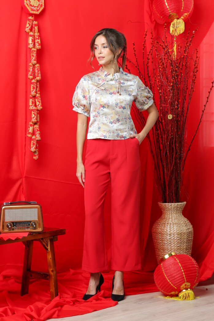 Floral Heritage Mandarin Blouse - Image 2