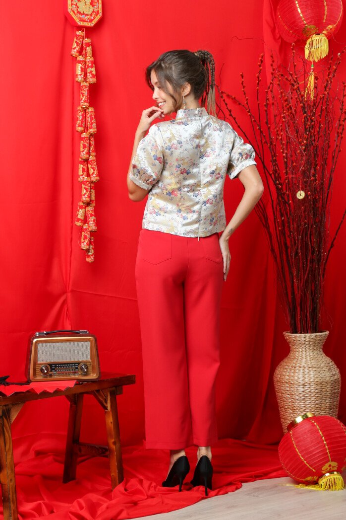 Floral Heritage Mandarin Blouse - Image 3