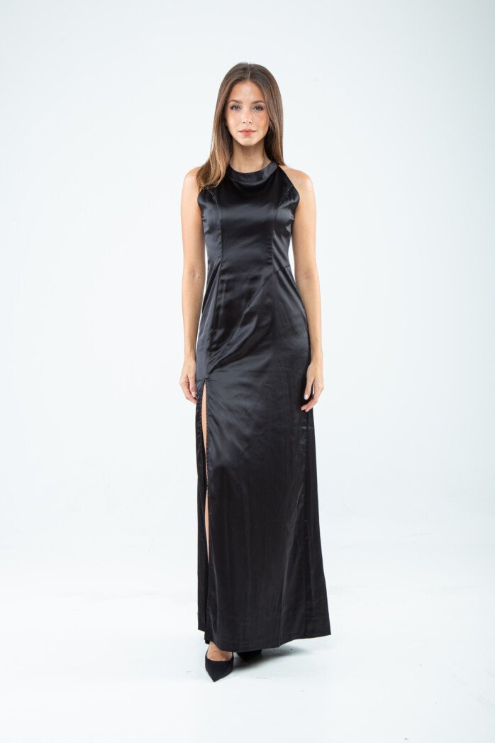 Elegant Satin High-Slit Gown - Image 2