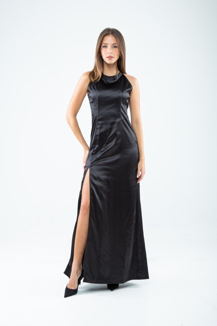 Elegant Satin High-Slit Gown
