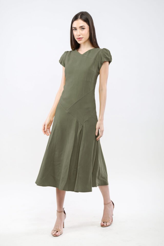 Puff-Sleeve Midi Dress - Image 9