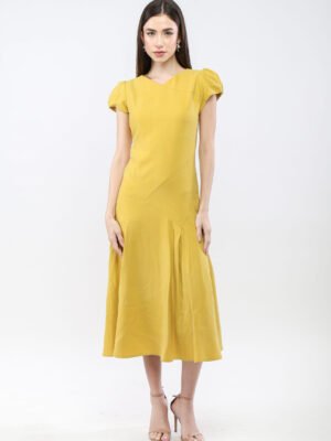 Puff-Sleeve Midi Dress