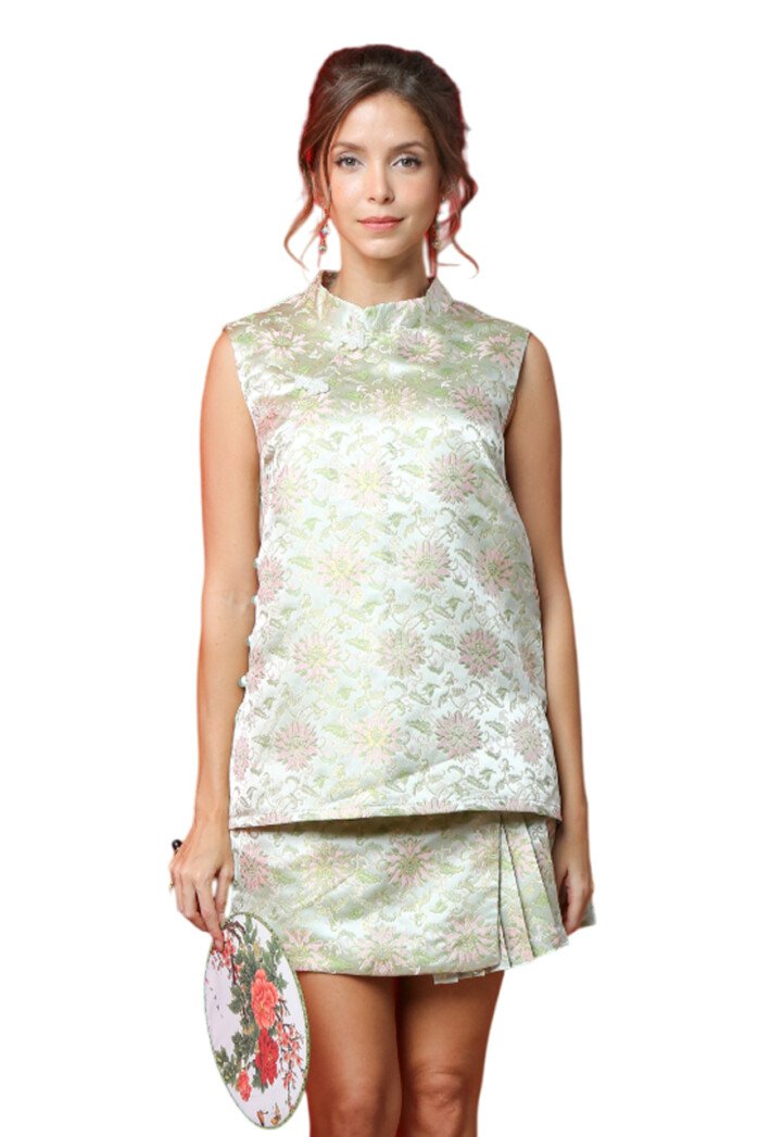Mandarin Brocade Sleeveless Top - Image 2