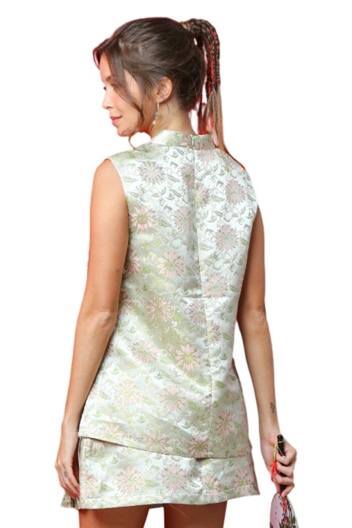 Mandarin Brocade Sleeveless Top - Image 4