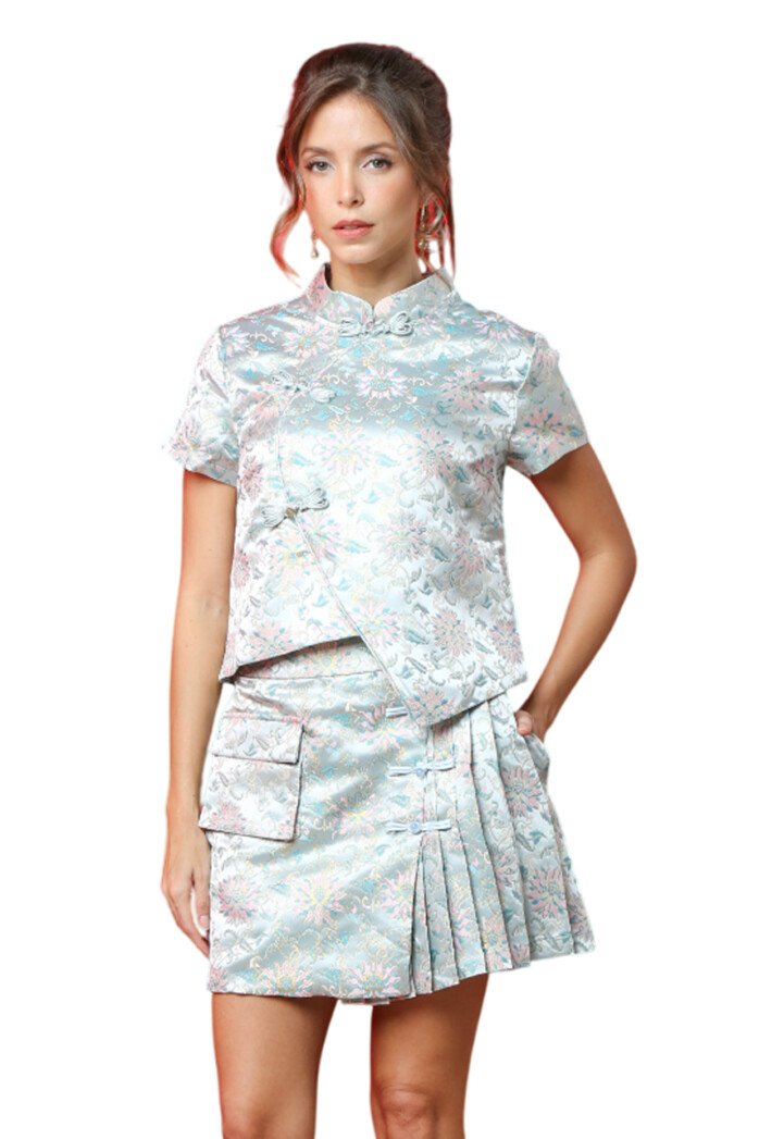 Elegant Pleated Brocade Skort - Image 3