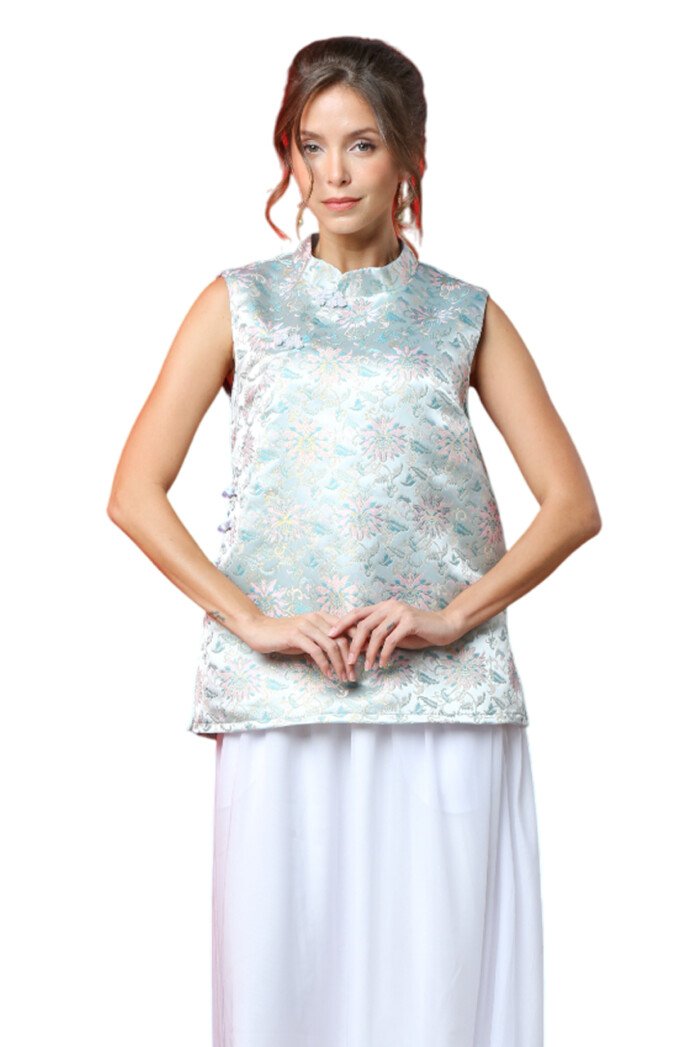 Mandarin Brocade Sleeveless Top - Image 5