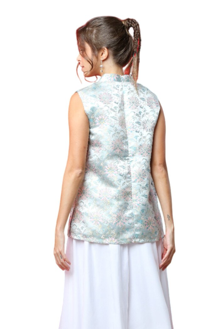 Mandarin Brocade Sleeveless Top - Image 7