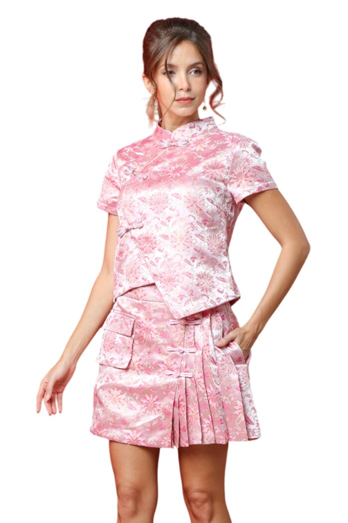 Elegant Pleated Brocade Skort - Image 2