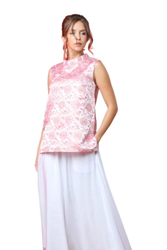 Mandarin Brocade Sleeveless Top - Image 9