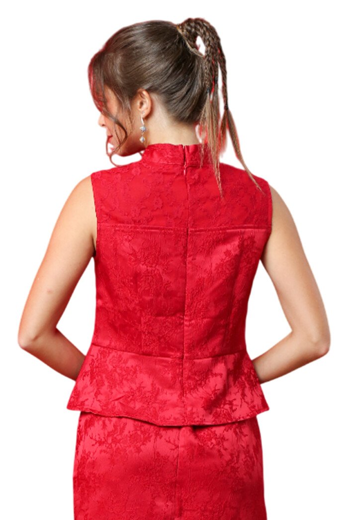 Mandarin Jacquard Peplum Top - Image 4