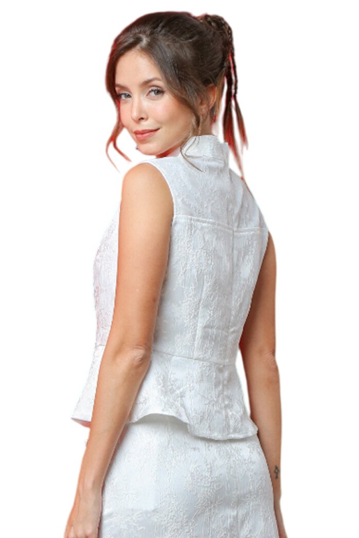 Mandarin Jacquard Peplum Top - Image 6